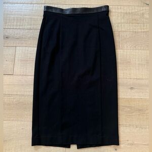 Heather: High Waisted Black Pencil Skirt with Leather Trim Waistband